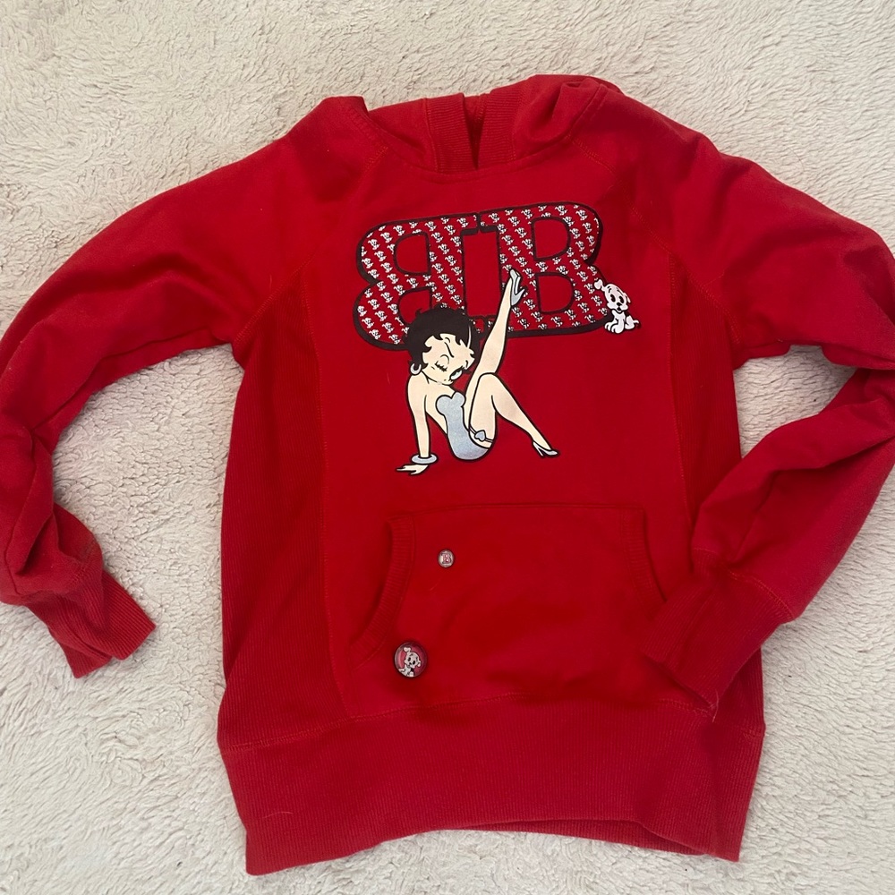Betty Boop Vintage Red Sweatshirt Hoodie w buttons